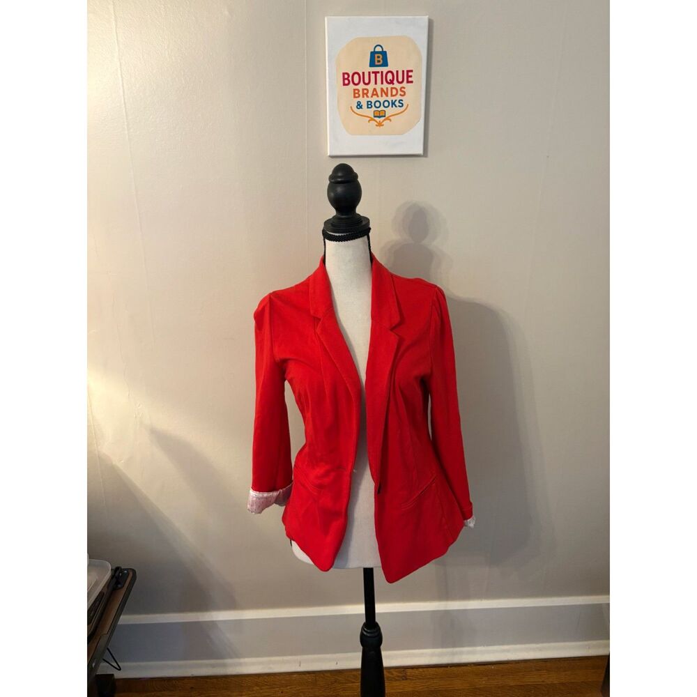 Kensie Coral Red One Button Blazer Size Small Polka Dot Lined Career Jacket